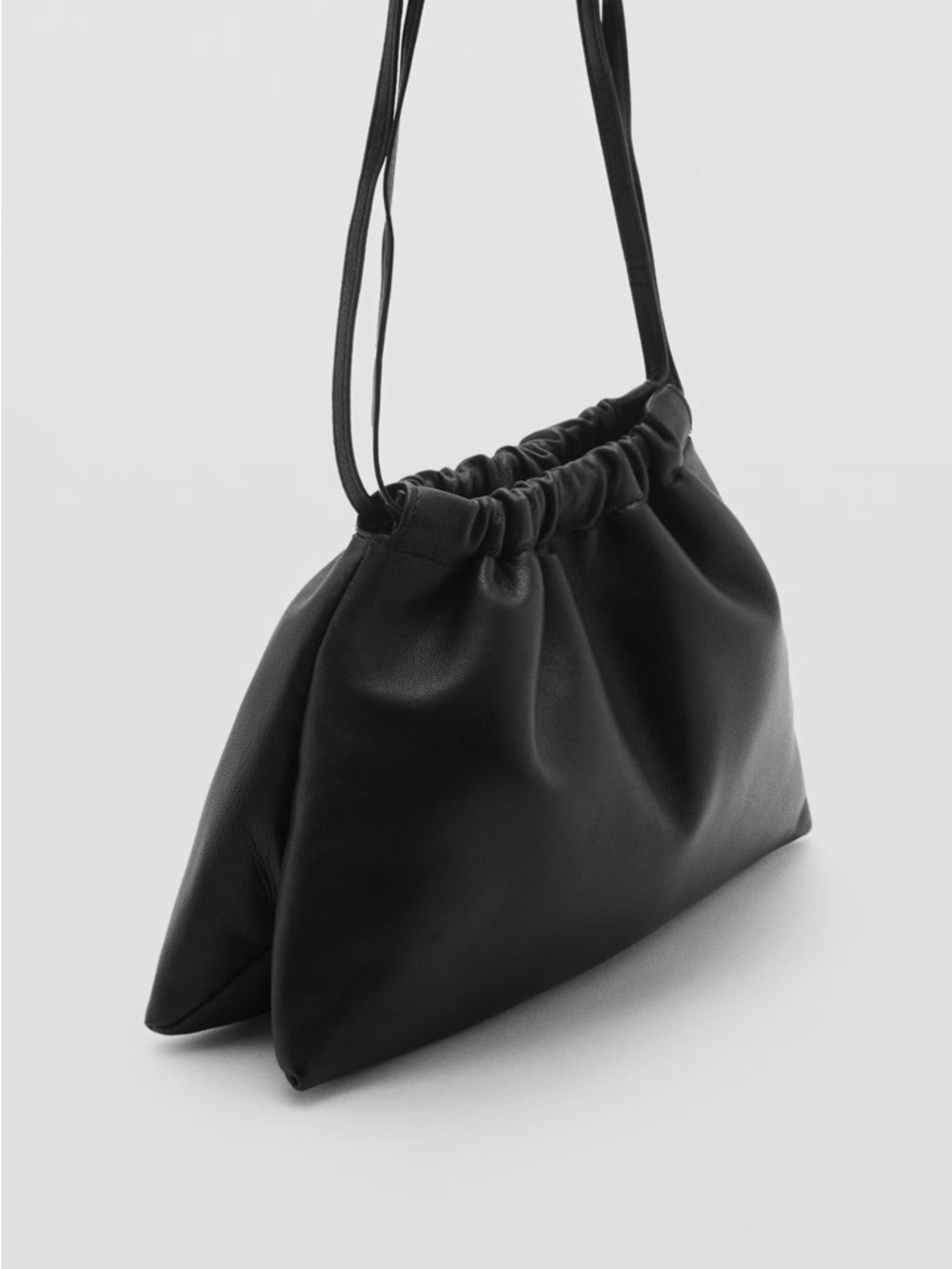NWT Black Leather Drawstring Shoulder Bag